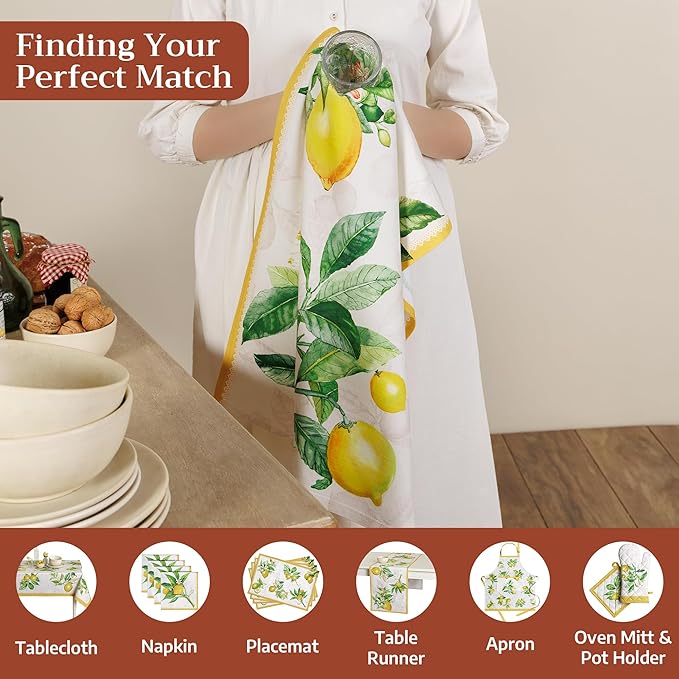 Maison d' Hermine Kitchen Towels Set of 3 100% Cotton 27.50" x 20" Reusable Cloth Tea Dish Towels Absorbent with Hanging Loop for Kitchen Farmhouse Hotel Spring Summer - Limoncello