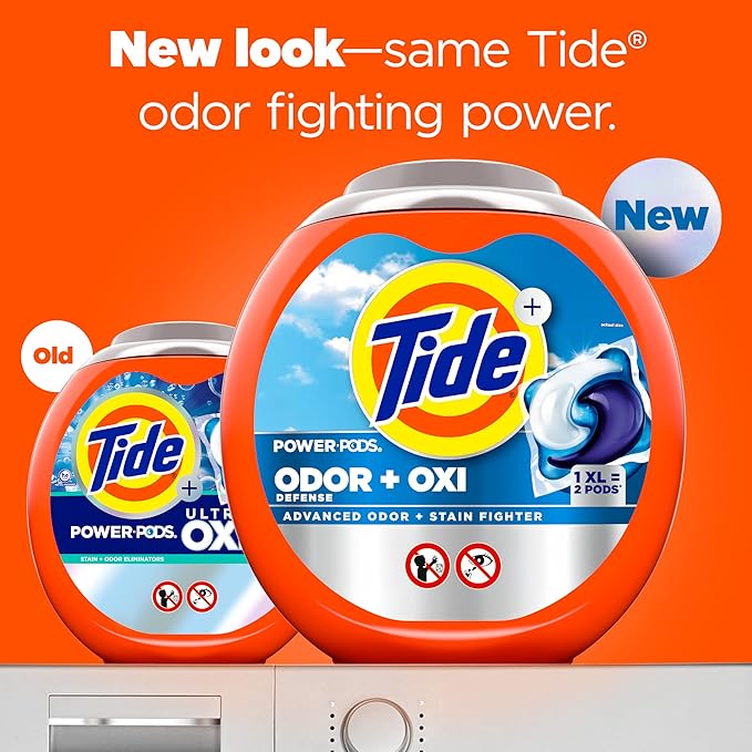 Tide Odor Defense + Oxi Laundry Detergent Pacs, Original Scent, 32 Count, Advanced Odor + Stain Fighter