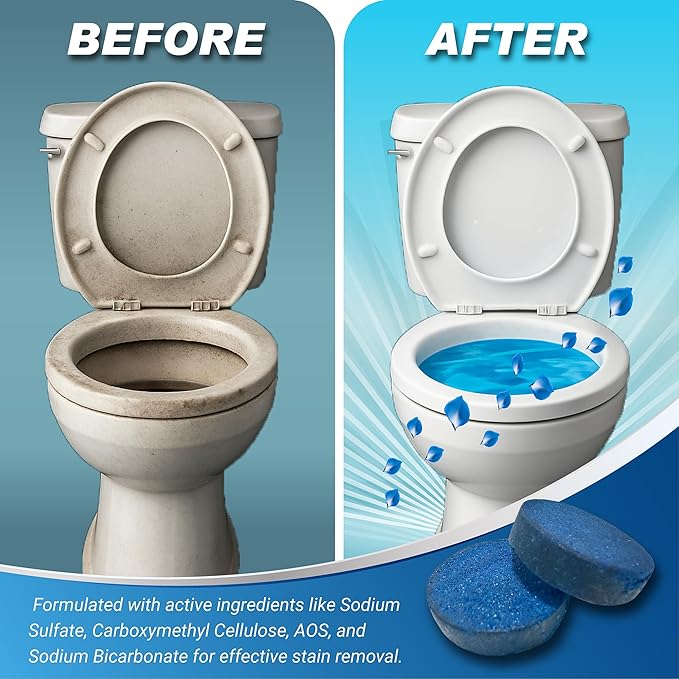 Shinefy Automatic Toilet Bowl Cleaner Tablets – 40 Tabs - Blue Gel Toilet Tank Cleaner, Hard Water Ring Remover, Septic-Safe Heavy-Duty Stain & Smell Eliminator, Toilet Cleaning & Deodorizer