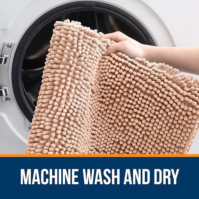 OLANLY Bathroom Runner Rugs 47x17, Extra Soft Absorbent Chenille Bath Rugs, Rubber Backing Quick Dry, Machine Washable Long Bath Mats for Bathroom Floor, Tub and Shower, Home Decor Accessories, Peach