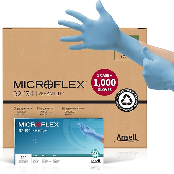 Microflex 92-134 Disposable Nitrile Gloves for Cleaning w/Textured Fingertips
