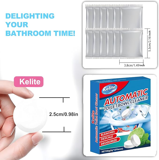 Automatic Toilet Bowl Cleaner Tablets White Toilet Tank Cleaners, Septic-Safe Hard Water Ring Stain Remover, Smell Eliminator Heavy Duty Toilet Cleaning & Deodorizer, Fresh Scent - 12 PACK
