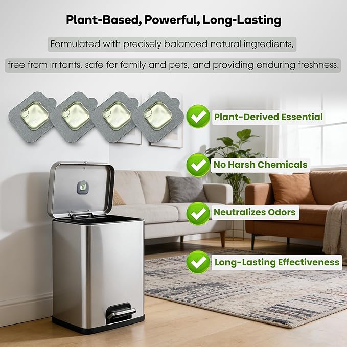 4-Pack Trash Can Odor Eliminator Pod Refills, Compatible with simplehuman Odorsorb Pods, Natural Plant-Based & Fragrance-Free Garbage Can Deodorizer Pods for Odor Control System Starter Kit