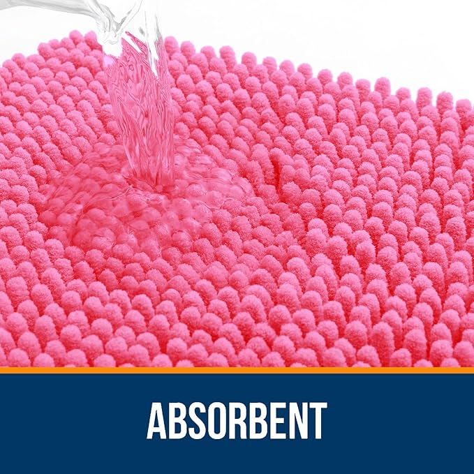 OLANLY Bathroom Runner Rugs 44x24, Soft Absorbent Chenille Bath Rugs, Rubber Backing Quick Dry, Machine Washable Long Bath Mats for Bathroom Floor, Tub and Shower, Home Decor Accessories, Hot Pink