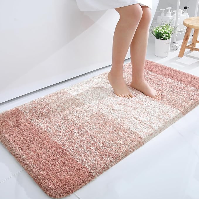 OLANLY Bathroom Runner Rugs Mat 44x24, Extra Soft Absorbent Microfiber Bath Rugs, Rubber Backing, Quick Dry, Washable Long Bath Mats for Bathroom Floor, Tub and Shower, Home Decor Accessories, Peach