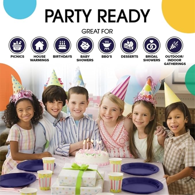 Exquisite Party Solids Deep Purple Plastic Plates For Party Supplies 7" Deep Purple Disposable Plates Heavy Duty 50 Pcs Plastic Dinnerware Sets Heavy Duty 350 GSM Disposable Dinnerware Set
