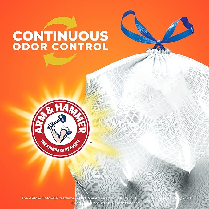 Hefty Ultra Strong 13 Gallon Trash Bags, Tall Kitchen Trash Bags 13 Gallon Size, Drawstring Closure, Continuous Odor Control, White, Citrus Twist Scent, 80 Bags