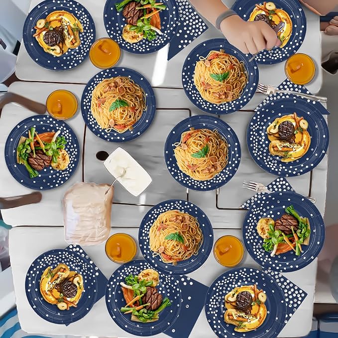 168Pcs Navy Blue Plates and Napkins Party Supplies, Navy Blue Paper Plates Serve 24, blue and Silver Party Decorations, for Fathers Day, Graduation, 4th of July, Hanukkah Party