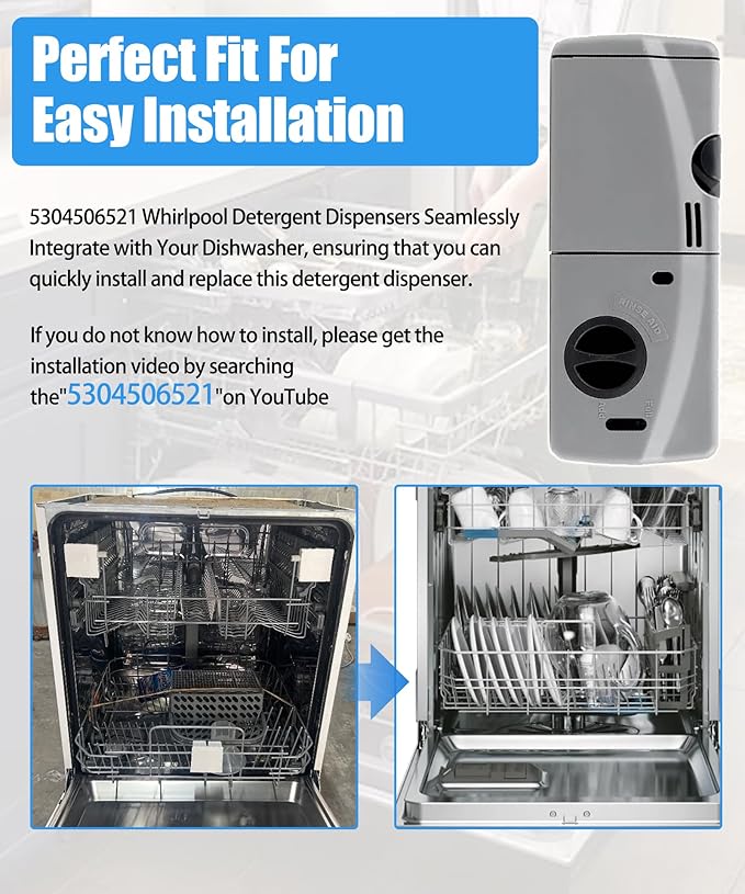 Upgraded 5304506521 Detergent and Rinse Aid Dispenser for Dishwashers Compatible with Frigidaire,Electrolux,Crosley, Kenmore, Westinghouse,Replacement AP6036339.154379201,154379202,154452703 Etc