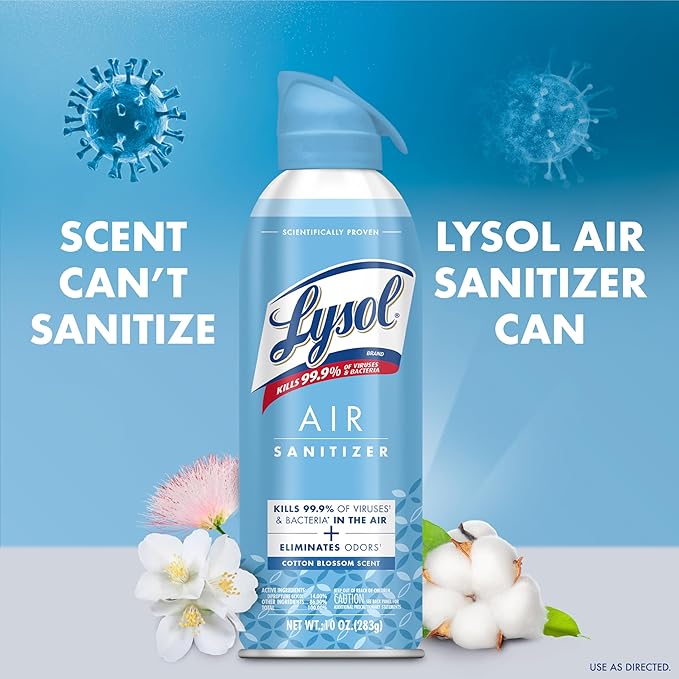 Lysol Air Sanitizer Spray with Bacterial Odor Eliminator for Home & Office, Sanitizing Air Spray, Air Freshener Alternative, Cotton Blossom Scent, 10 oz (Pack of 3)