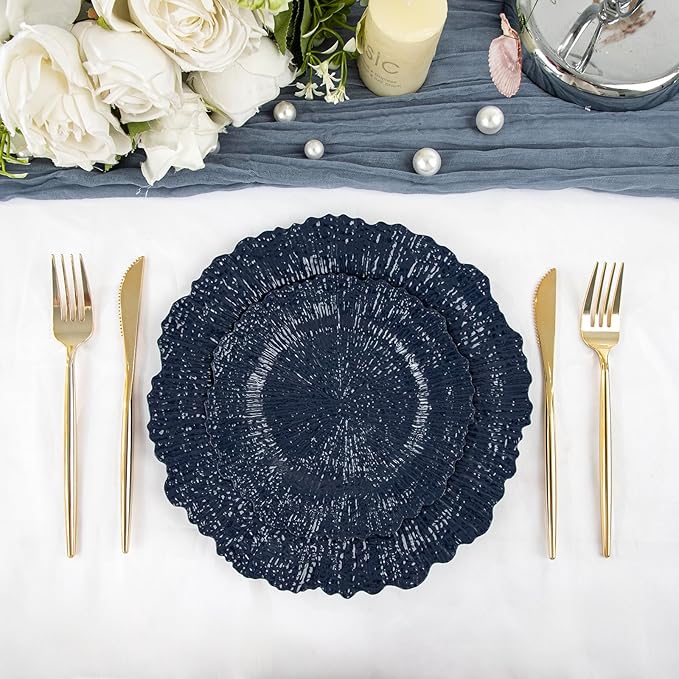 DaYammi 60Pcs Blue Plastic Plates - Dark Blue Pates Disposable - Heavy Duty Plastic Plates for Party Including 30 Dinner Plate, 30 Dessert Plate,blue Disposable plates for Party Wedding Dinner