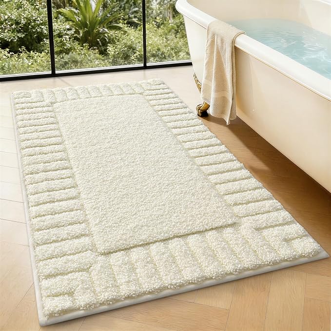 LUMI Bathroom Rugs Non Slip with Rubber Backing, Extra Soft Plush Microfiber Bath Rug Absorbent, Machine Washable Bath Mat Quick Dry for Tub, Shower, Ivory White, 24"x36"
