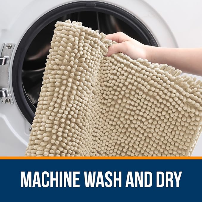 OLANLY Large Bathroom Rugs 59x35, Extra Soft Absorbent Chenille Bath Rugs, Rubber Backing Quick Dry, Machine Washable Bath Mats for Bathroom Floor, Tub and Shower, Home Decor Accessories, Beige