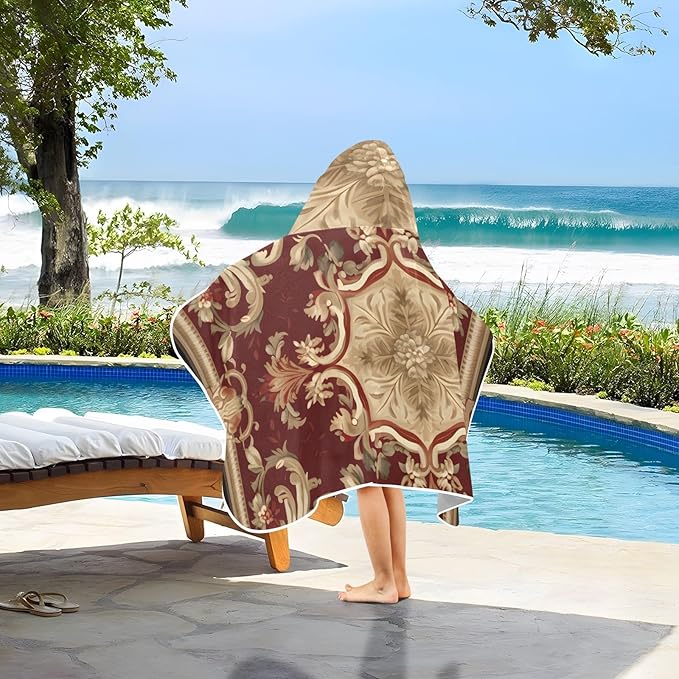 Hooded Towel for Kids Elegant Tribe Floral Beach Wrap Bath Towels 50x23.5in