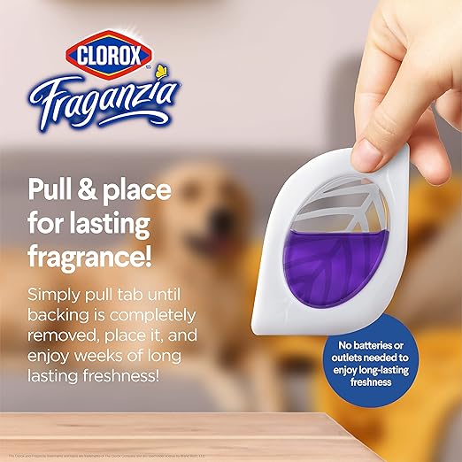 Clorox Fraganzia Small Rooms Air Freshener, Lavender with Eucalyptus - Peel & Place, No-Plug, Battery-Free for Closets, Laundry Room, Entry Way, Bathroom, 0.25 Fl Oz Each, 2 Count