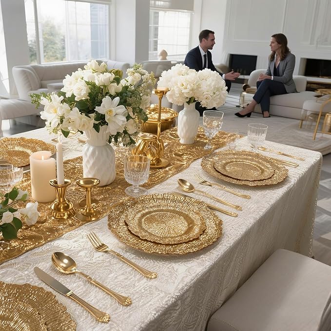 DaYammi 60Pcs Gold Plastic Plates-Elegant Gold Plates Disposable & Reusable-Heavy Duty Plastic Plates for Party Including 30 Dinner Plate, 30 Dessert Plate for Weddings,Dinner Parties
