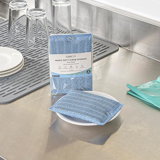 Restaurantware Scouring Pad 60 Count 5.5 x 3.9 Inches Plastic Steel Wool Sponge Metal Scrubber Durable Odor Free Scrubber Multi-Color Blue+Beige+Green Household Cleaning Sponge