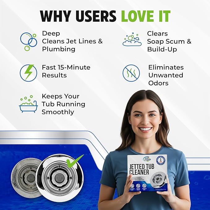 True Fresh Jetted Tub Cleaner Tablets – 12 Cleaning Tablets for Bathtub Jets & Spa Systems, Jet Tub Cleaner for Whirlpool Jets, Removes Scale & Residue, Hot Tub Jet Cleaner System, 1 Year Supply