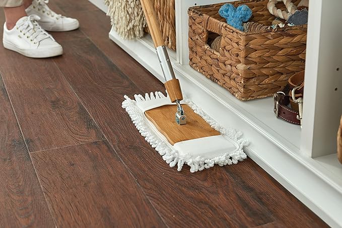 Harper Live.Love.Clean. Bamboo 2-in-1 Smooth Surface Wet/Dry Dust Mop with (2) Washable Wraparound Pads for Cleaning Dust, Pet Hair & Fine Dry Dirt