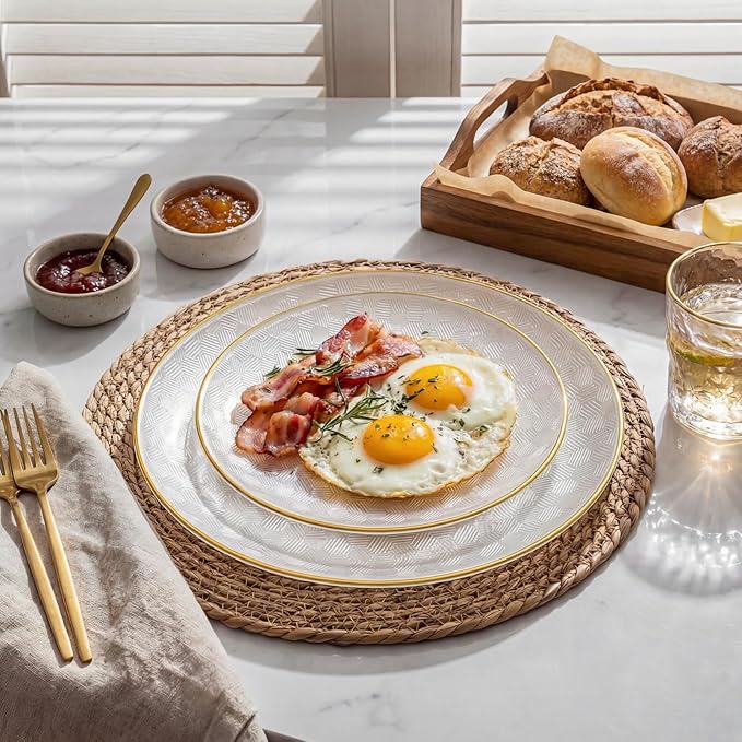 Festiva 60PCS Clear Ivory Plastic Plates with Gold Rim - Heavy Duty Fancy Disposable Plates - Serve for 30 Guests Include 30PCS 10.25" & 30PCS 7.5" Honeycomb Design Plates for Bee Party