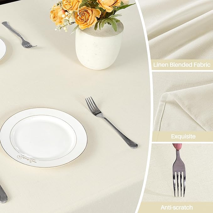 IVAPUPU Textured Linen Table Cloth for Rectangle Table - Ivory Tablecloths Rectangular Waterproof Wrinkle Free Wipeable Dining Cover for Spring Wedding Birthday Kitchen Decor, 60 x 84 Inch