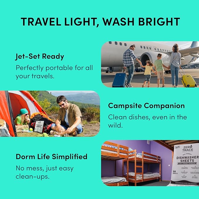 Zero Trace Dishwasher Detergent Eco-Friendly Sheets for Dish Washing - Plant Powered Technology - Plastic Free Biodegradable- 38 Count- Pack of 2 (76 Total Sheets)