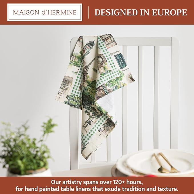 Maison d' Hermine 100% Cotton Cloth Napkins Set of 4 Everyday Reusable Square Napkins Cloth Washable Dinner Party Wedding Restaurant Hotel Kitchen Spring Summer (Paris Voyage, 18" x 18")