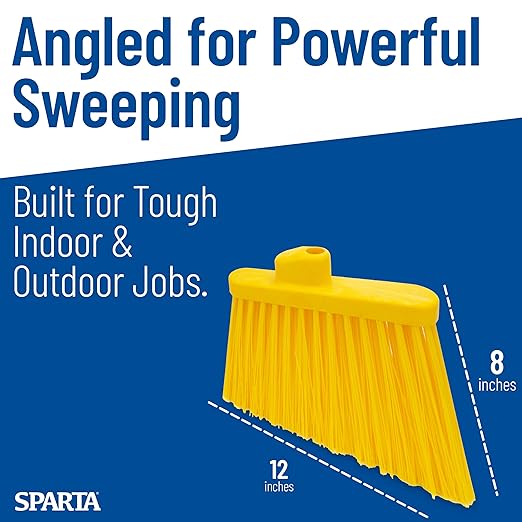SPARTA Plastic Broom Head, Angled, Un-Flagged for Large Debris Indoor, Outdoor, Home, Restaurant, Lobby, Office, 12 Inches, Yellow, (Pack of 12)