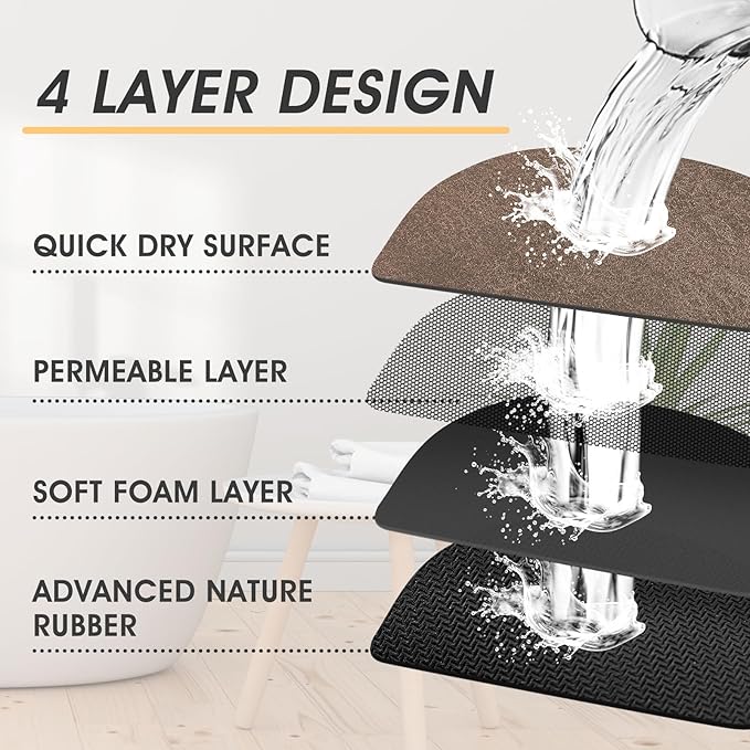 ACCUMTEK Non Slip Bath Mat, Thin Bathroom Rugs Fit Under Door, Quick Dry Bath Mats, Machine Washable Bath Rugs for Bathroom, Bathtub & Kitchen, Bathtub & Kitchen, Brown/Marble/24 x17