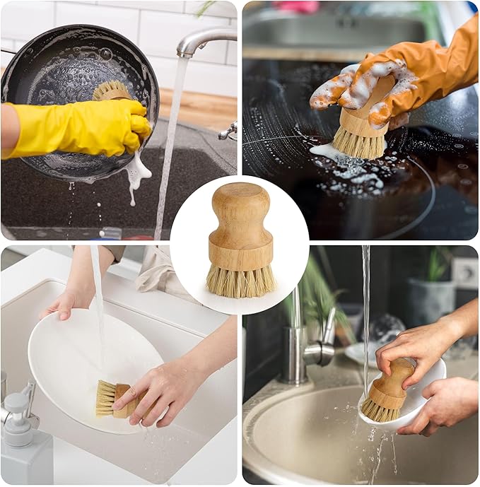 12 Pack Bamboo Palm Dish Brush Bulk, Bamboo Dish Scrubber, Wood Scrub Dish Brush for Dishes Pans, Pots,Vegetables Cleaning