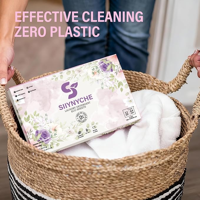 YUCO Laundry Detergent Sheets Jasmine and Lily Scent-64 Loads Travel Laundry Sheets Detergent Hypoallergenic Removes Stains & Odors