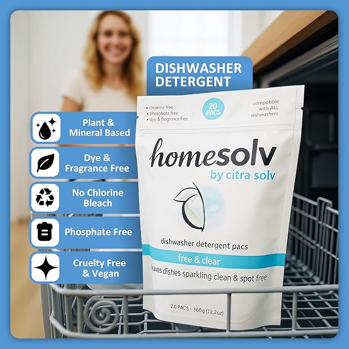 Dishwasher Detergent Pods Free and Clear - Plant and Mineral Based Dish Washer Tablets for Spotless Dishes - Eco Friendly Dishwasher Pods - (20 Count 2 Pack)