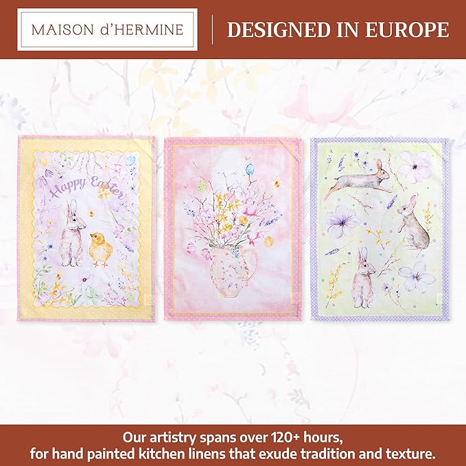Maison d' Hermine Kitchen Towels Set of 3 100% Cotton 27.50" x 20" Reusable Cloth Tea Dish Towels Absorbent with Hanging Loop for Kitchen Farmhouse Hotel Spring Summer - Easter Zest