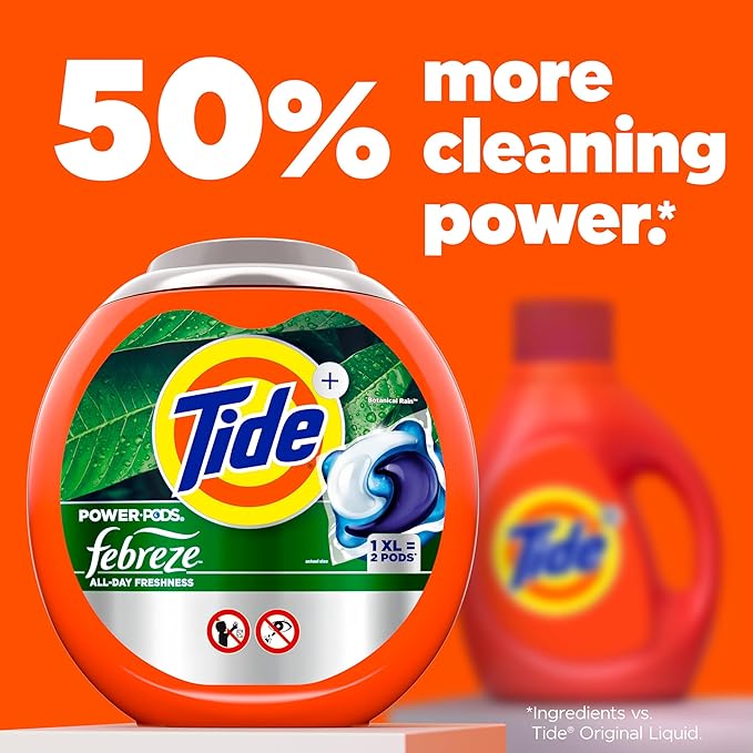 Tide Power Pods with Febreze Laundry Detergent Pacs, 45 Count, Botanical Rain Scent, All-Day Freshness