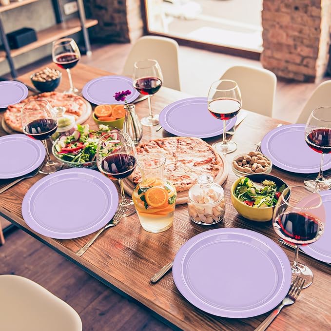 QZYL 50 Pieces of Paper Plates, Round Lavender Party Plates Pack, Disposable 9 Inches Paper Dinner Plates, Everyday Use Plates for Daily Meals Picnic Camping Birthday Wedding Christmas Supplies