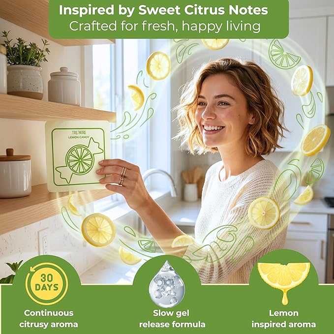 Lemon Candy - Room Deodorizer Gel Odor Eliminator For Home - Pack Of 3 - Bathroom Air Freshener Odor Absorber - Closet Deodorizer - Non Plug In Strong Scent For Kitchen Trash Basement Shoe Rack