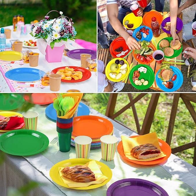 Kochorie 60 Pieces Rainbow Disposable Paper Plates 9 Inch Heavy Duty Dinner Plates, Solid Color, Table Decorations Party Supplies for Birthdays, Weddings, Daily Use