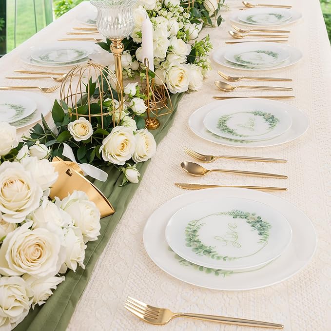 30Pcs White Plastic Plates - Love Plates Disposable Heavy Duty, Fancy Floral Pattern Perfect for Wedding, Holidays - 10.25" Dinner & 7.5" Dessert Plastic Plate