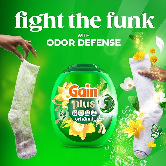 Gain Plus Flings Liquid Laundry Detergent Pacs, Gain's Best Clean, All-In-One, Original Scent, 45 Count