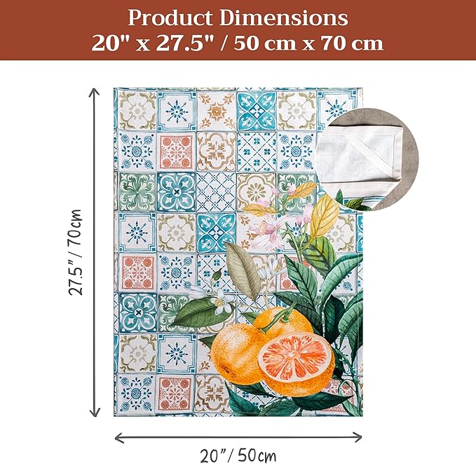 Maison d' Hermine Kitchen Towels Set of 3 100% Cotton 27.50" x 20" Reusable Cloth Tea Dish Towels Absorbent with Hanging Loop for Kitchen Farmhouse Hotel Spring Summer - Agrume