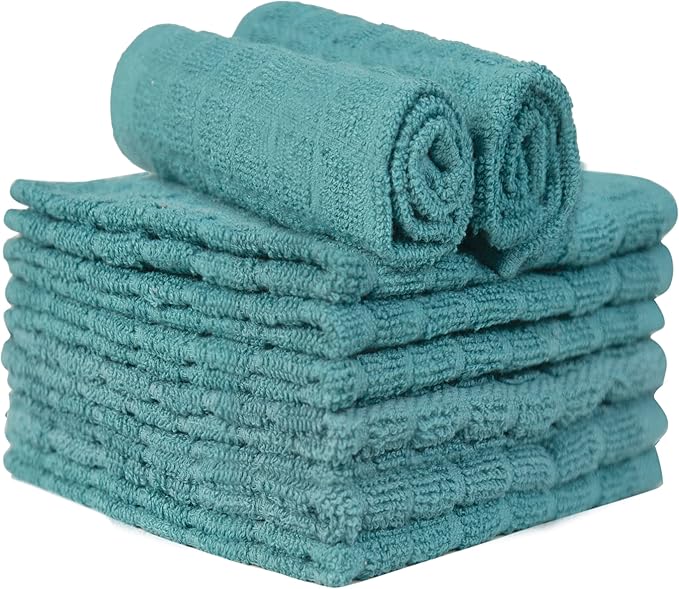 Bumble Dish Cloths (8 Pack) | 12" x 12" | 100% Cotton Kitchen Towels | 406 GSM | Soft, Highly Absorbent & Durable Dish Towels for Kitchen | Aqua