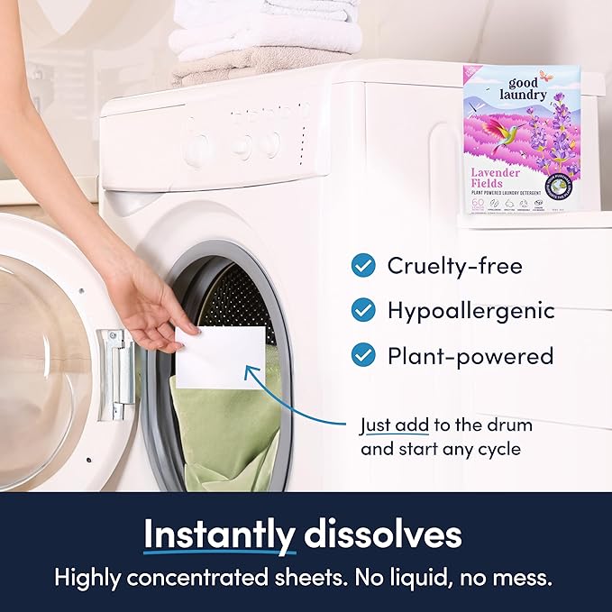 Good Laundry Detergent Sheets - Lavender Scented (60 Loads) - Eco-Friendly Laundry Detergent Sheets, Hypoallergenic, No Plastic Jugs or Waste - Based in the USA