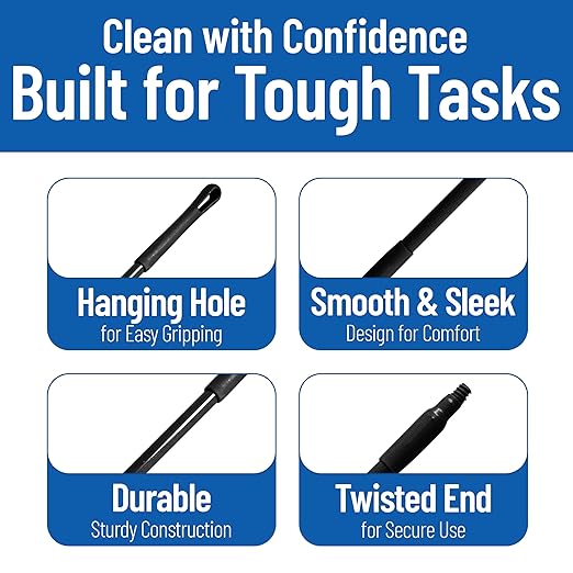 SPARTA 41225EC03 Fiberglass Broom Handle, Mop Handle, Replacement Handle With Acme Threaded Tip For Commercial Cleaning, 48 Inches, Black, (Pack of 12)