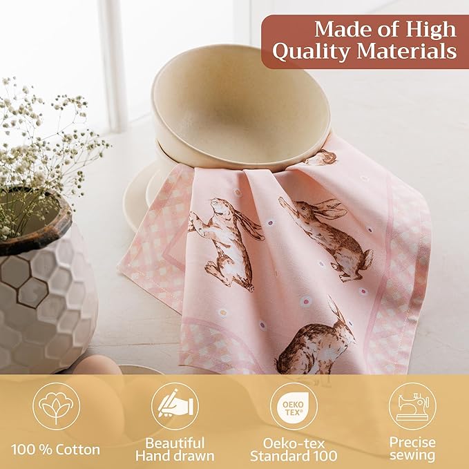 Maison d' Hermine 100% Cotton Cloth Napkins Set of 4 Everyday Reusable Square Napkins Cloth Washable Dinner Party Wedding Restaurant Hotel Kitchen Spring Summer (Easter, 18" x 18")