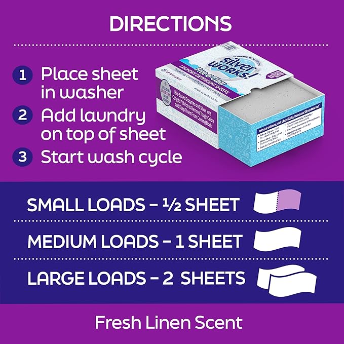 SilverWorks! Premium Dissolvable Laundry Detergent Sheets, Silver Ion Odor Elimination Technology, Powerfully Clean & Prevent Odors, Dissolves Fully, 40 Sheets, Free & Clear