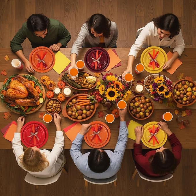 Ziliny 350 Pcs Fall Thanksgiving Plates and Napkins, 50 Guest Autumn Party Supplies Include Scalloped Paper Plates Napkins Cups Plastic Spoons Forks Knives Disposable Tableware Set for Harvest Party