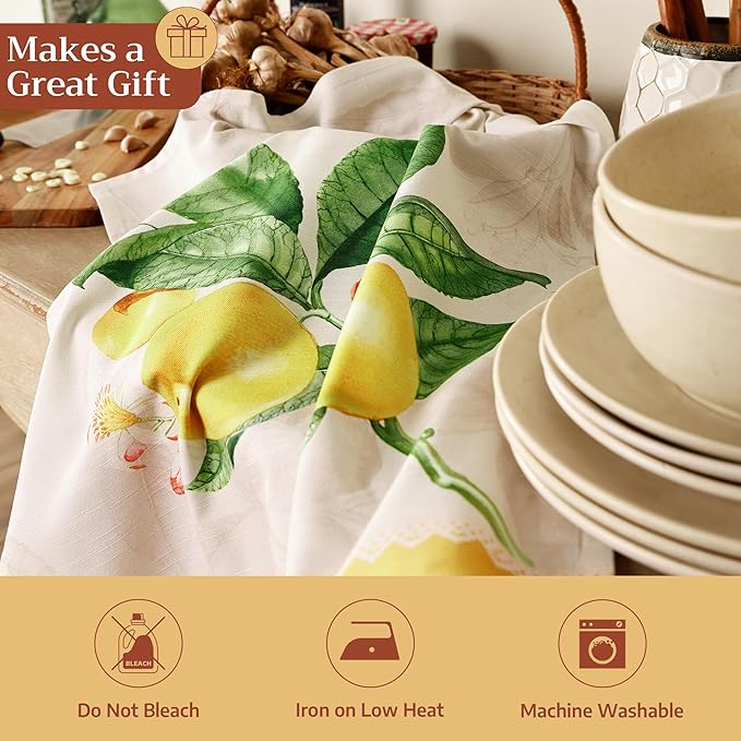 Maison d' Hermine Kitchen Towels Set of 3 100% Cotton 27.50" x 20" Reusable Cloth Tea Dish Towels Absorbent with Hanging Loop for Kitchen Farmhouse Hotel Spring Summer - Limoncello