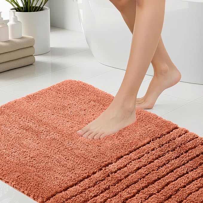 Bath Rugs Set 3 Pieces Bathroom Mat Soft Absorbent Plush Shaggy Soft Floor Non Slip Shower Bath Tub Machine Washable (Spice-Strip, 20"x32"/20"x20"/17"x24")
