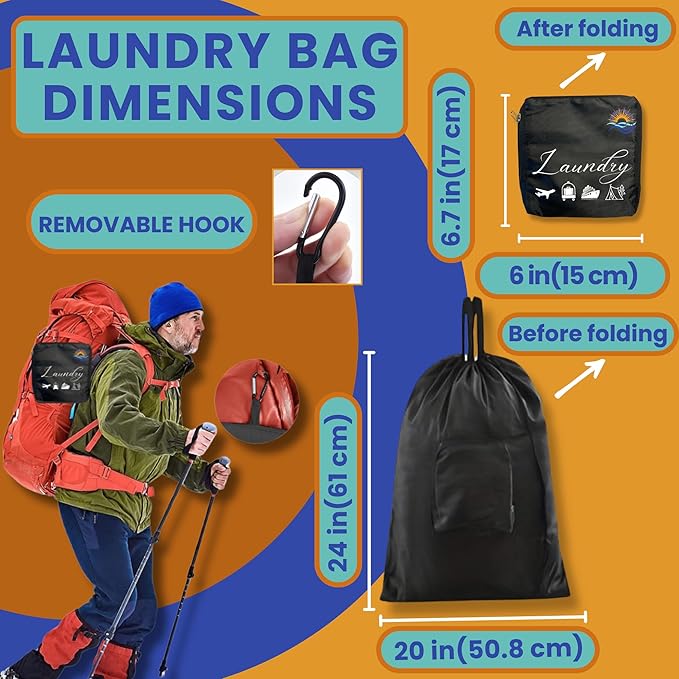 Travel Laundry Detergent Sheets with Laundry Bag and Strong Portable Clothesline – Laundry Detergent Sheets, Foldable Laundry Bag & Elastic Travel Clothesline for Hotels, Cruises & Trips