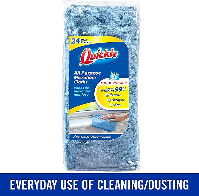 Quickie Microfiber Cleaning Cloth 14 x 14 Inches Blue Pack of 288 Washable and Reusable Ideal for Multi-Surface Indoor/Outdoor Dusting and Polishing